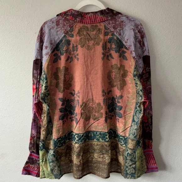Free People We The Free Patchwork Floral Button Down Blouse Boho Cottagecore  XS - Picture 10 of 14